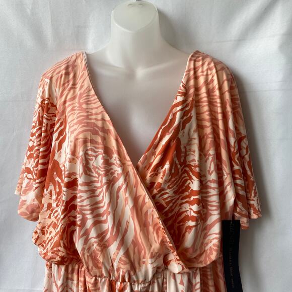 Rachel Roy Crossover Flutter Sleeve Maxi Dress Women 1X Abstract Print Guava NWT - Picture 3 of 12